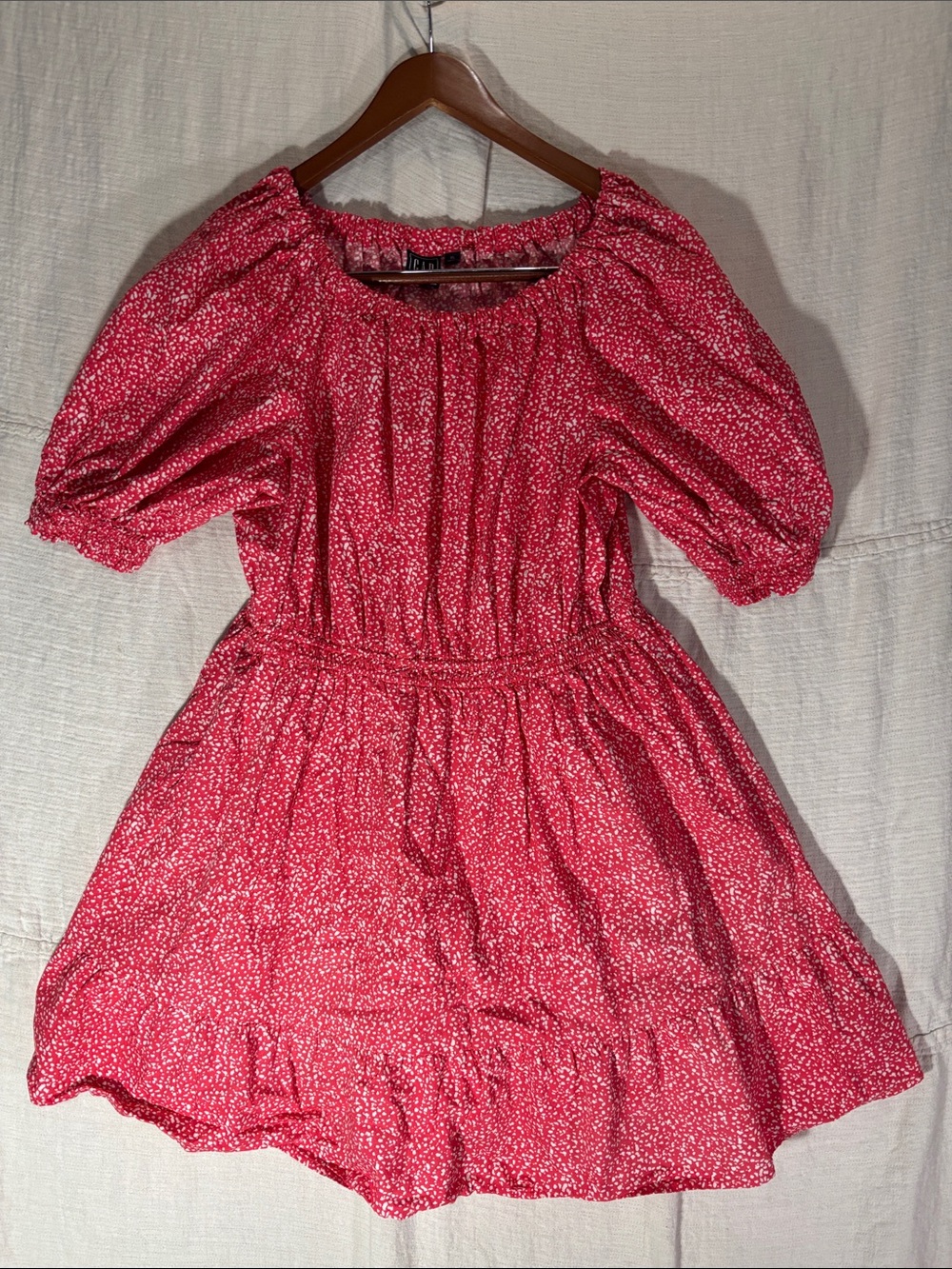 GAP Red Ditsy Floral Puff-Sleeve Mini Dress Size XL EUC 100% Cotton - Picture 1 of 5